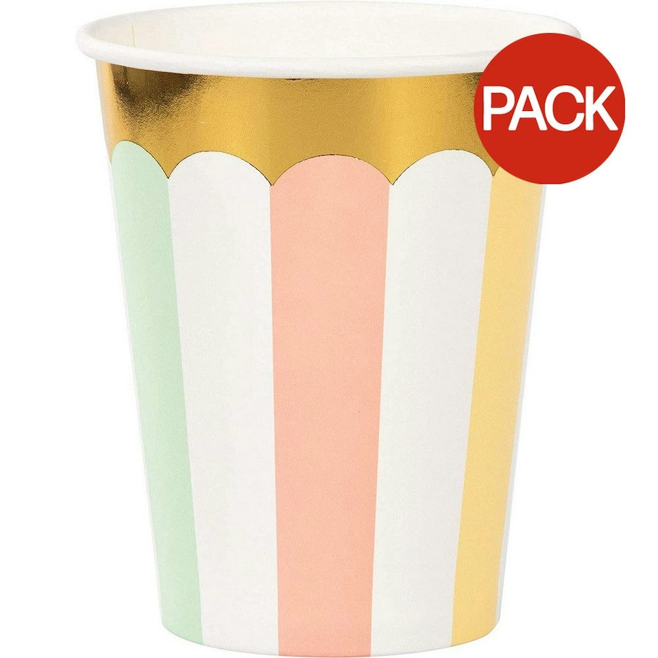 Creative Party Paper Scalloped Party Cup (Pack of 8) - Pastel/Gold - One Size