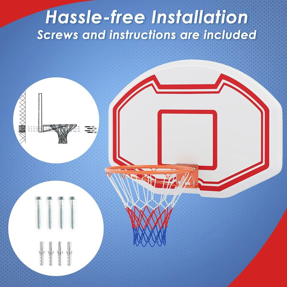 image 1 of COSTWAY Wall Mounted Basketball Hoop Backboard Basketball Games Red | Standard