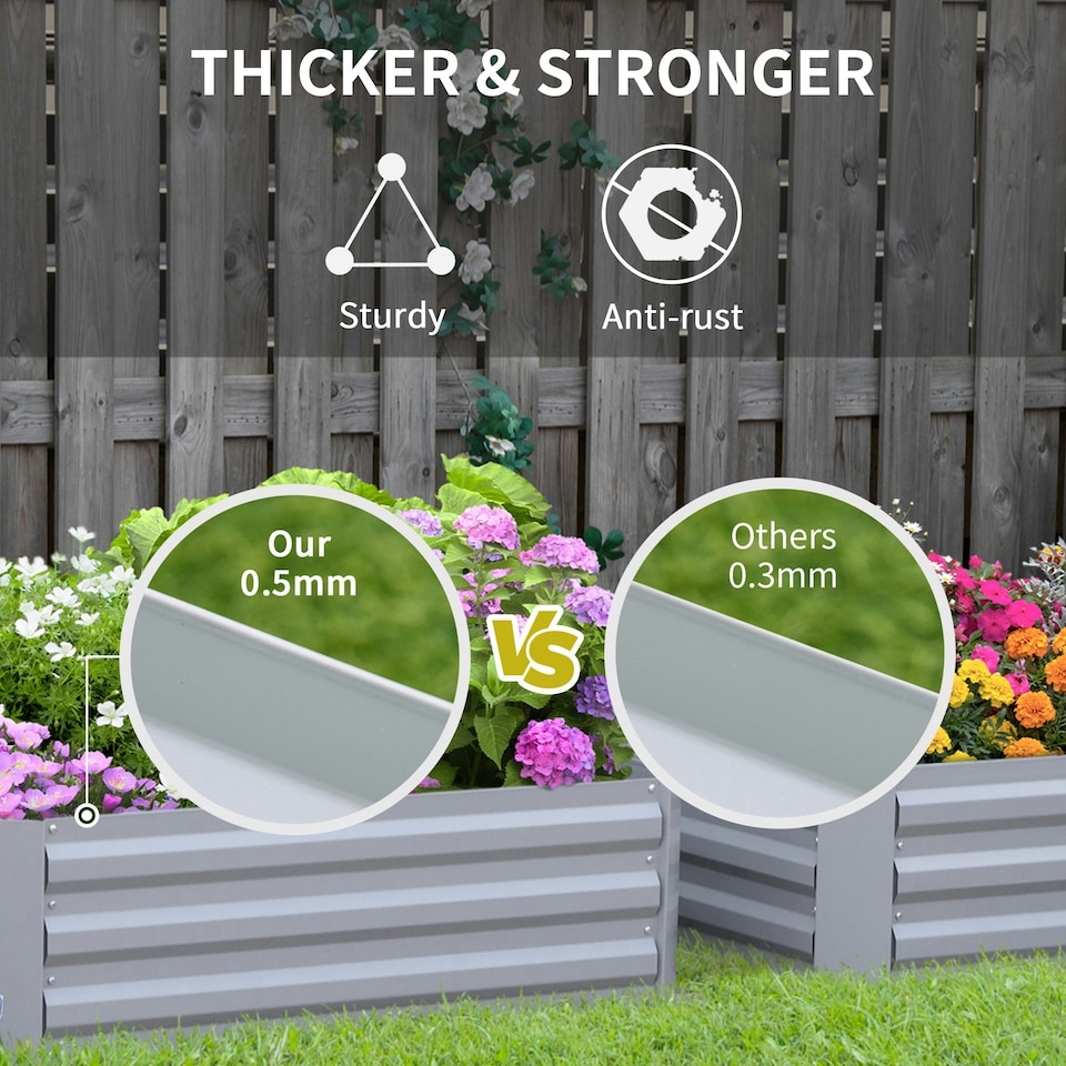 image 1 of Outsunny Set of 2 Raised Garden Bed Galvanised Planter Box Grey