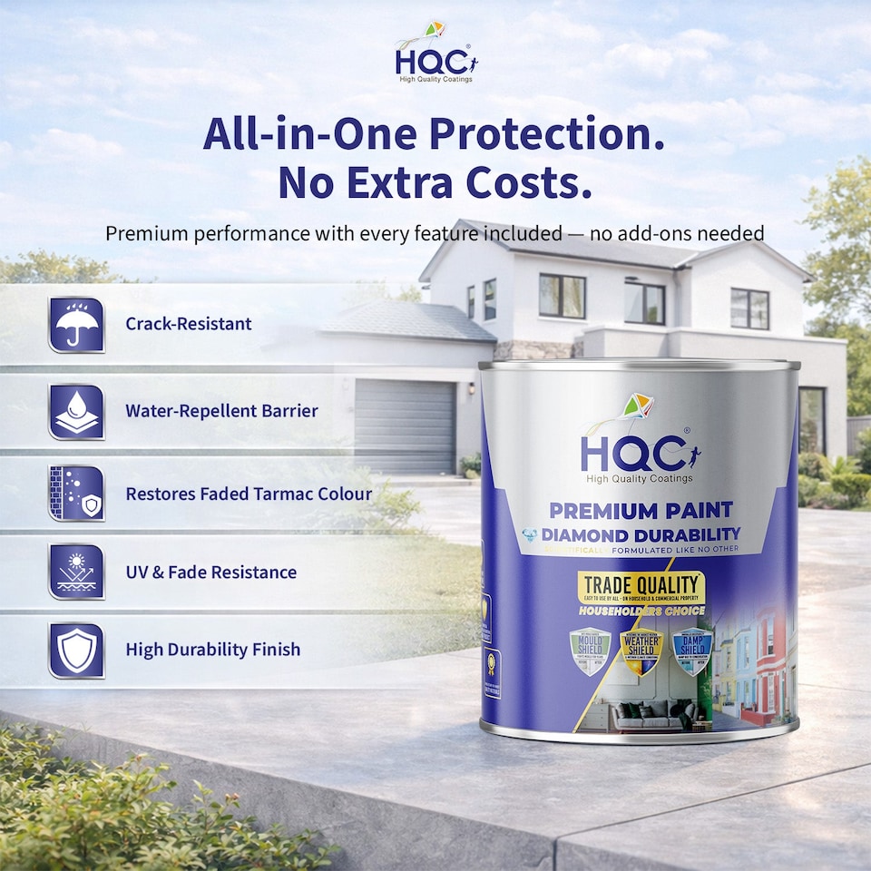 image 1 of HQC Masonry Paint -  Weatherproof & Long-lasting Protection For All Exterior Walls - White - 5L