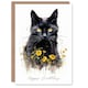 image 1 of Happy Birthday Black Cat with Yellow Daisy Flowers Birthday Card