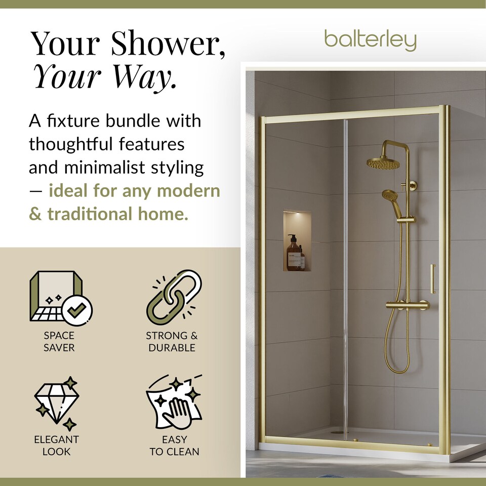 image 1 of Balterley Sliding Shower Suite with Side Panel & Shower Tray | Copper | Brushed Brass | 3