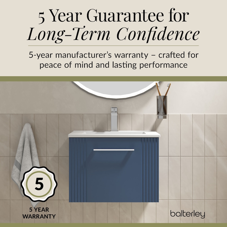 image 1 of Balterley Partial Fluted 1 Drawer Wall Hung Vanity Unit with 1 Tap Hole Minimalist Basin | Blue | Satin Blue