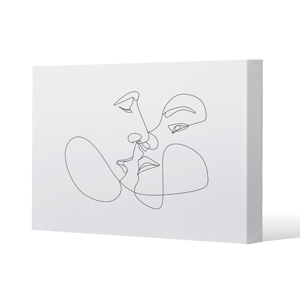image 1 of couple kiss in line art (Canvas Print) 46 x 31 x 4cm