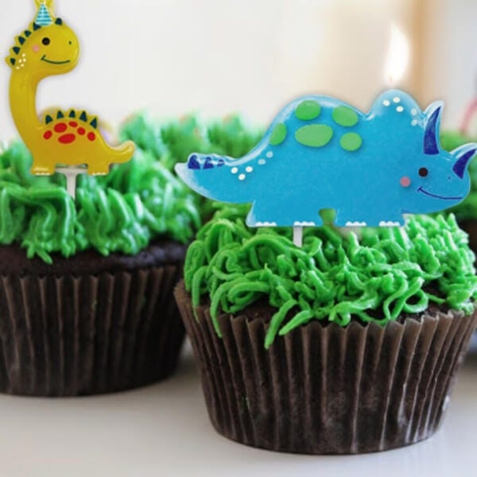 image 1 of Anniversary House Dino Party Pick Candles Pack of 5