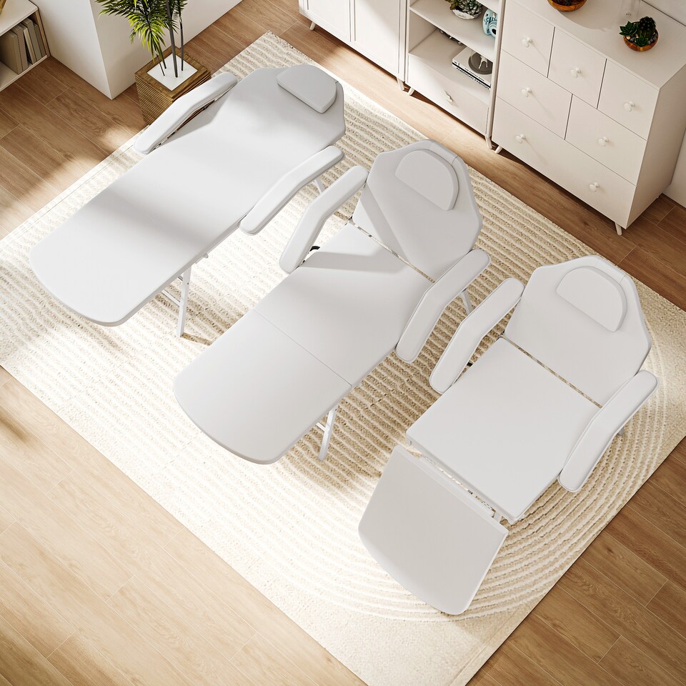 image 1 of HOMCOM Portable Massage Table, 3 Section Adjustable Beauty Bed, Foldable Massage Bed with Face Hole, Recliner Chair with Removable Headrest and Armrests for Spa, Lash, Tattoo, White | White