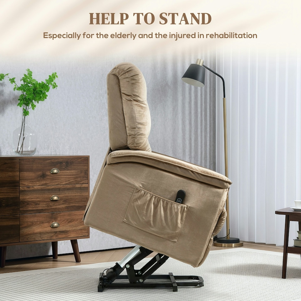 image 1 of HOMCOM Power Lift Recliner Chair for Elderly w/ Remote Control, Champagne Cream | Champagne