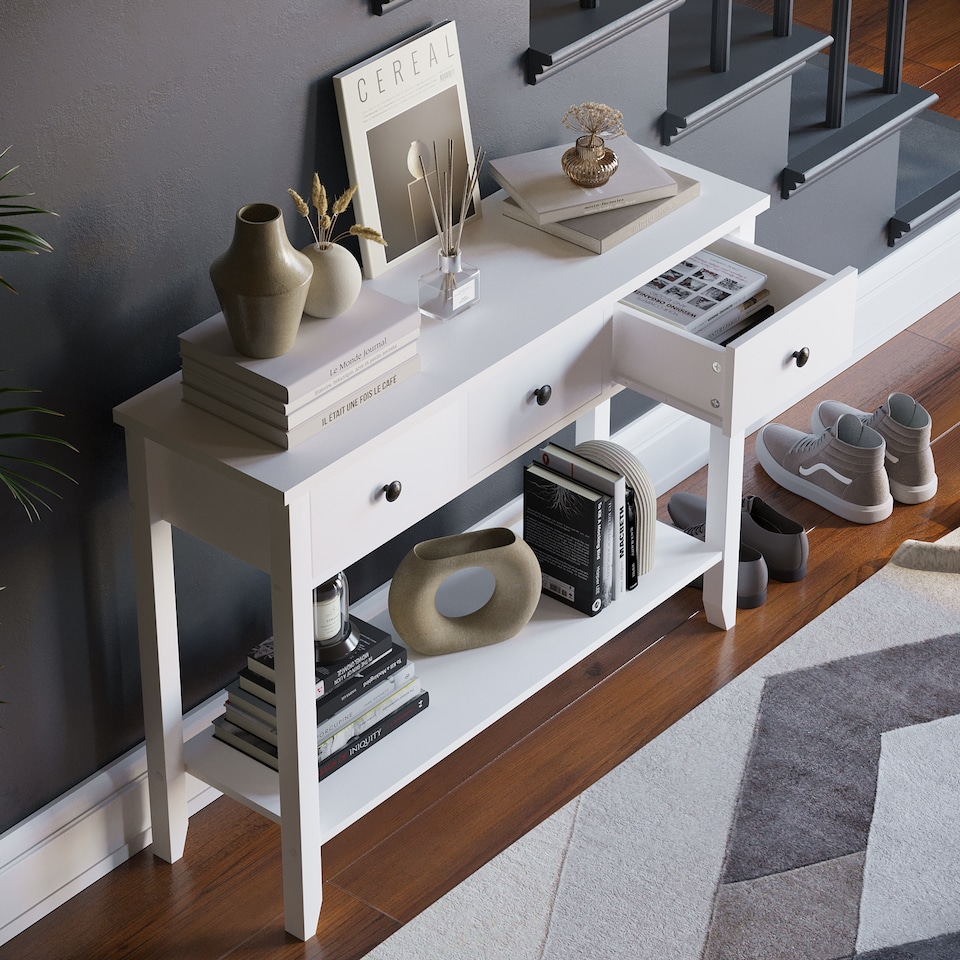 image 1 of Vida Designs Windsor 3 Drawer Console Table With Shelf, White