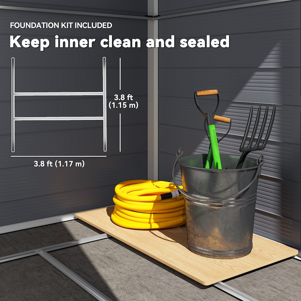 image 1 of Outsunny 4 x 6ft Plastic Garden Storage Shed with Foundation Kit, Polypropylene Outdoor Storage Tool House with Ventilation Slots and Lockable Door, Grey