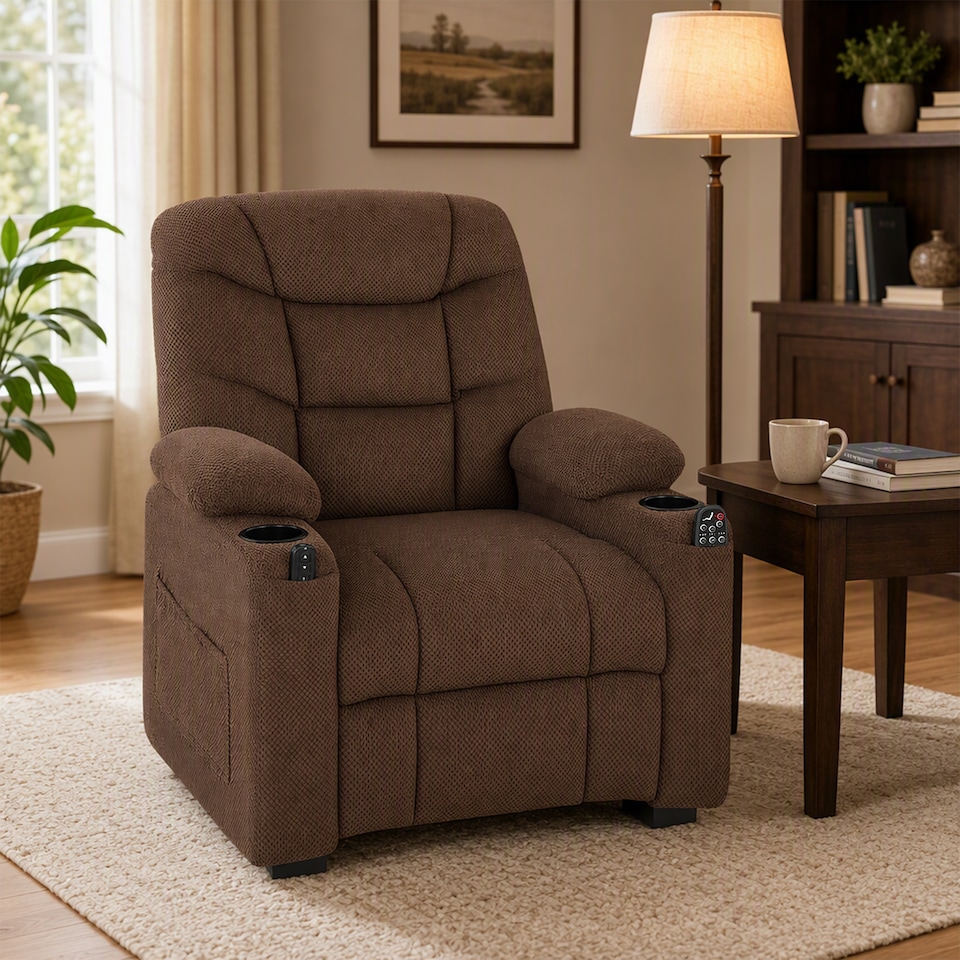 image 1 of HOMCOM Electric Massage Recliner Armchair with Heat, Reclining Chair, Brown | Brown