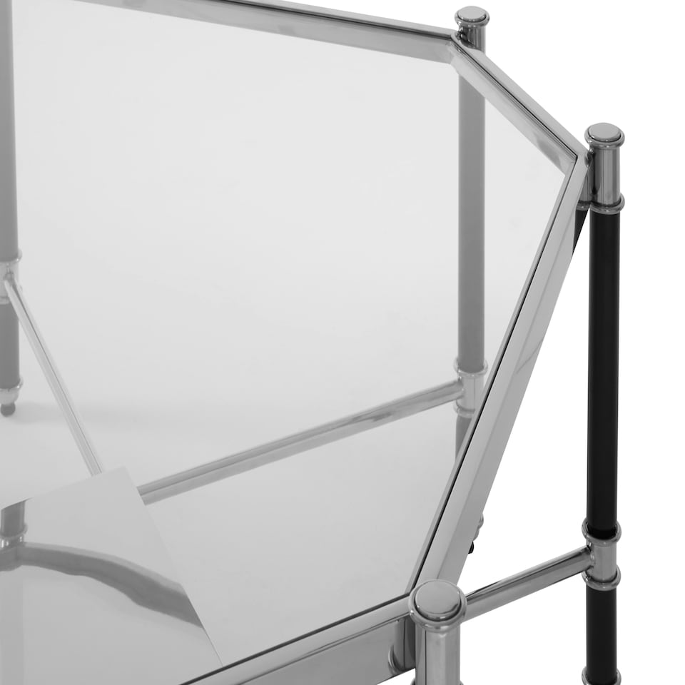 image 1 of Stylish Silver Metal Coffee Table With Black Legs, Octagonal Design Decorative Coffee Table For Livingroom Silver