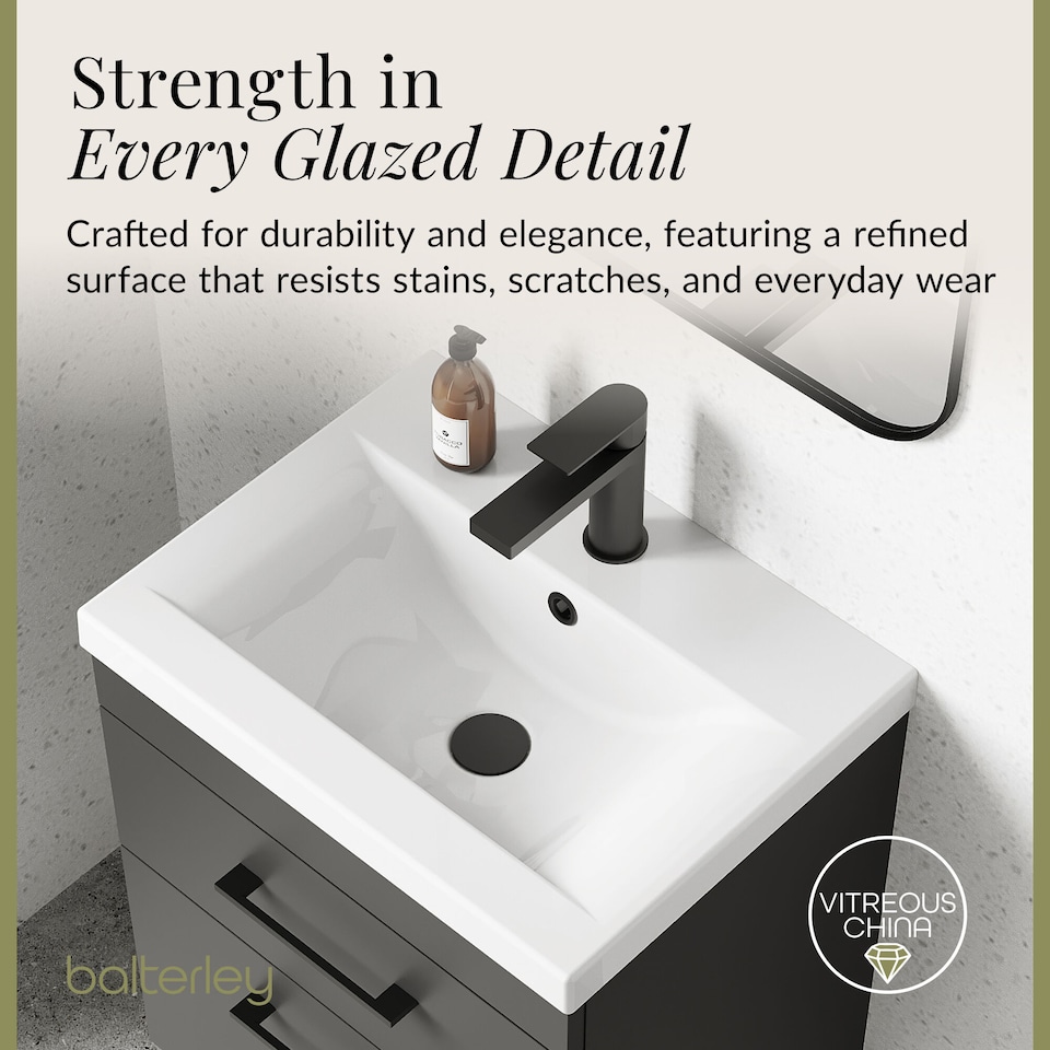 image 1 of Balterley Rio 2 Drawer Wall Hung Vanity Basin Unit - with Square D-shaped handles (Tap Not Included) - Balterley | Grey | Gloss Grey