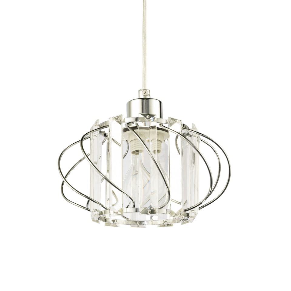 image 1 of Modern Pendant Lamp Shade with Clear Acrylic Rectangular Prims and Chrome Frame | Chrome