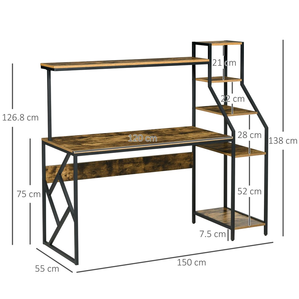 image 1 of HOMCOM Computer Desk with Shelves Home Office Study Table for Small Spaces