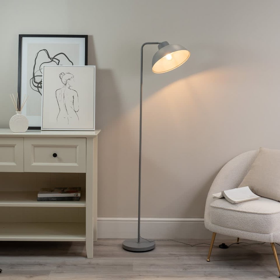 image 1 of ValueLights Morris Stone Grey Retro Dome Metal Freestanding Floor Lamp