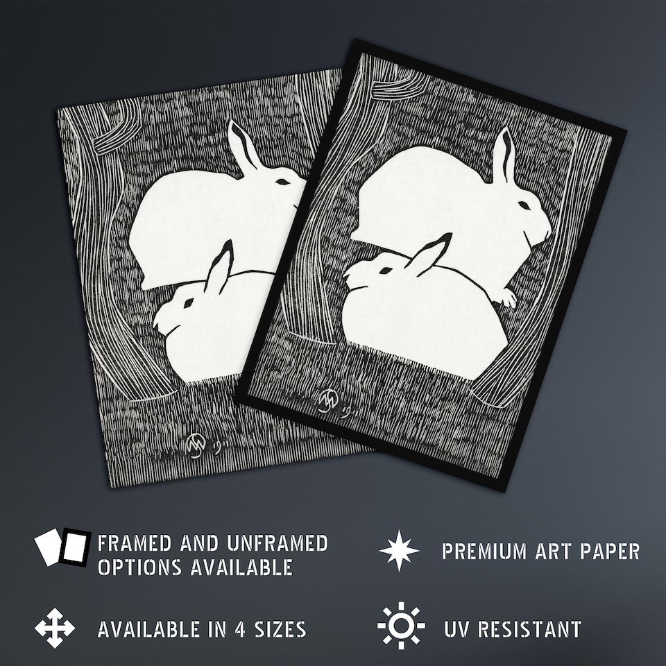 image 1 of Two Stylised Snow Hares Samuel J De Mesquita Wall Art Poster Print 12X16"