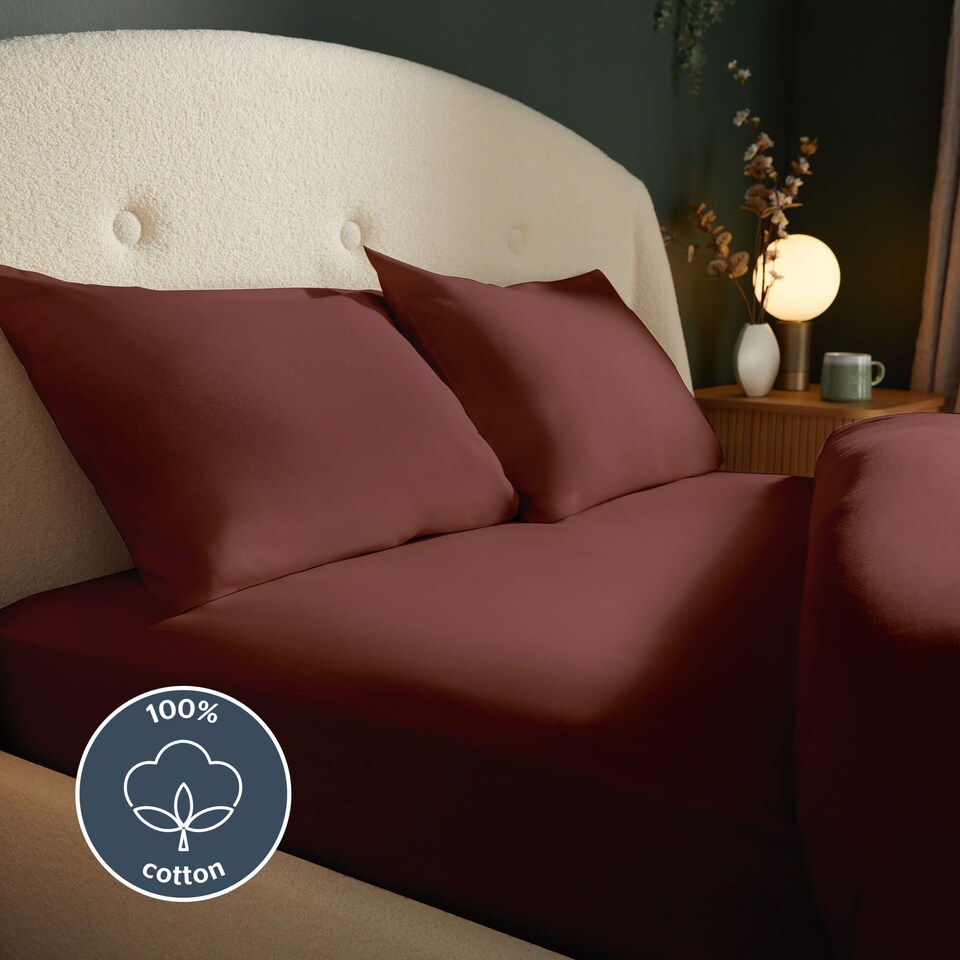 image 1 of Silentnight Brushed Cotton Fitted Sheet, Burgundy