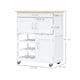 image 3 of HOMCOM Rolling Kitchen Island Trolley Storage Cart w/ Rubberwood Top, White