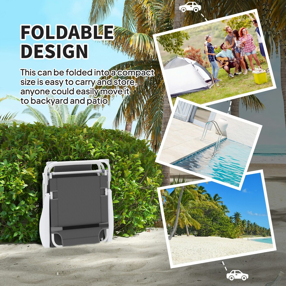 image 1 of Outsunny Folding Sun Lounger with 4-Level Backrest & Headrest, Charcoal Grey