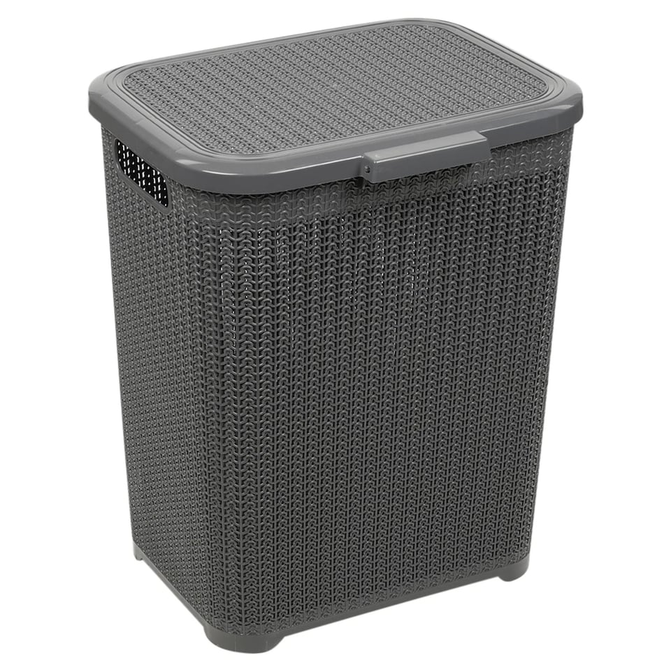image 1 of 45L Plastic Laundry Basket Dirty Clothes Washing Storage Hamper with Handles & Lid | Grey | Grey