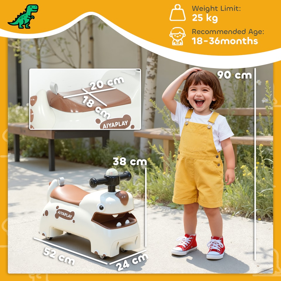 image 1 of AIYAPLAY Kids Ride On Car, Dinosaur Shape Toddler Walker | Cream