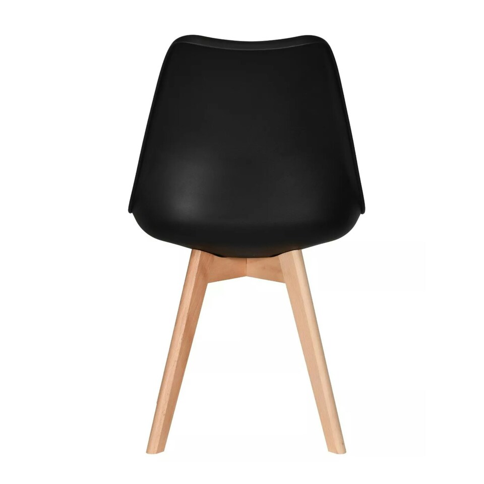 image 1 of Set of 4 Scandinavian Dining Chairs with Leather Cushions Solid Wood Legs Black