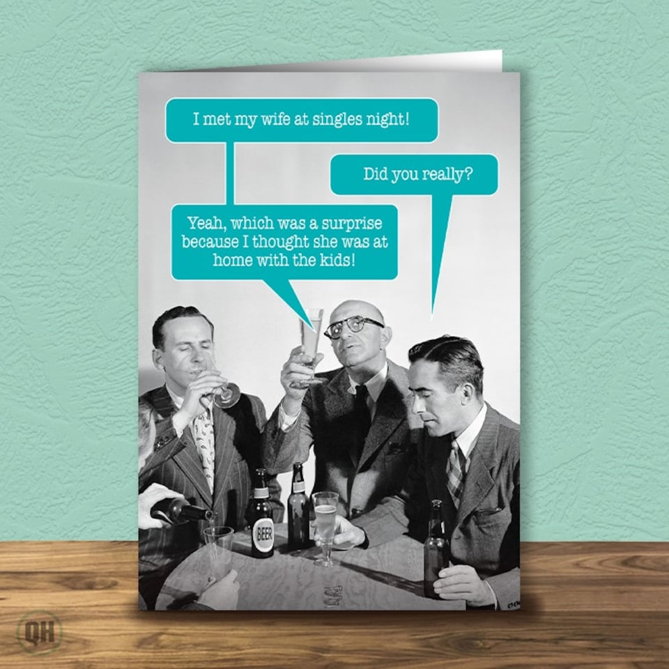 image 1 of I Met My Wife At Single's Night! - Funny Retro Greetings Card