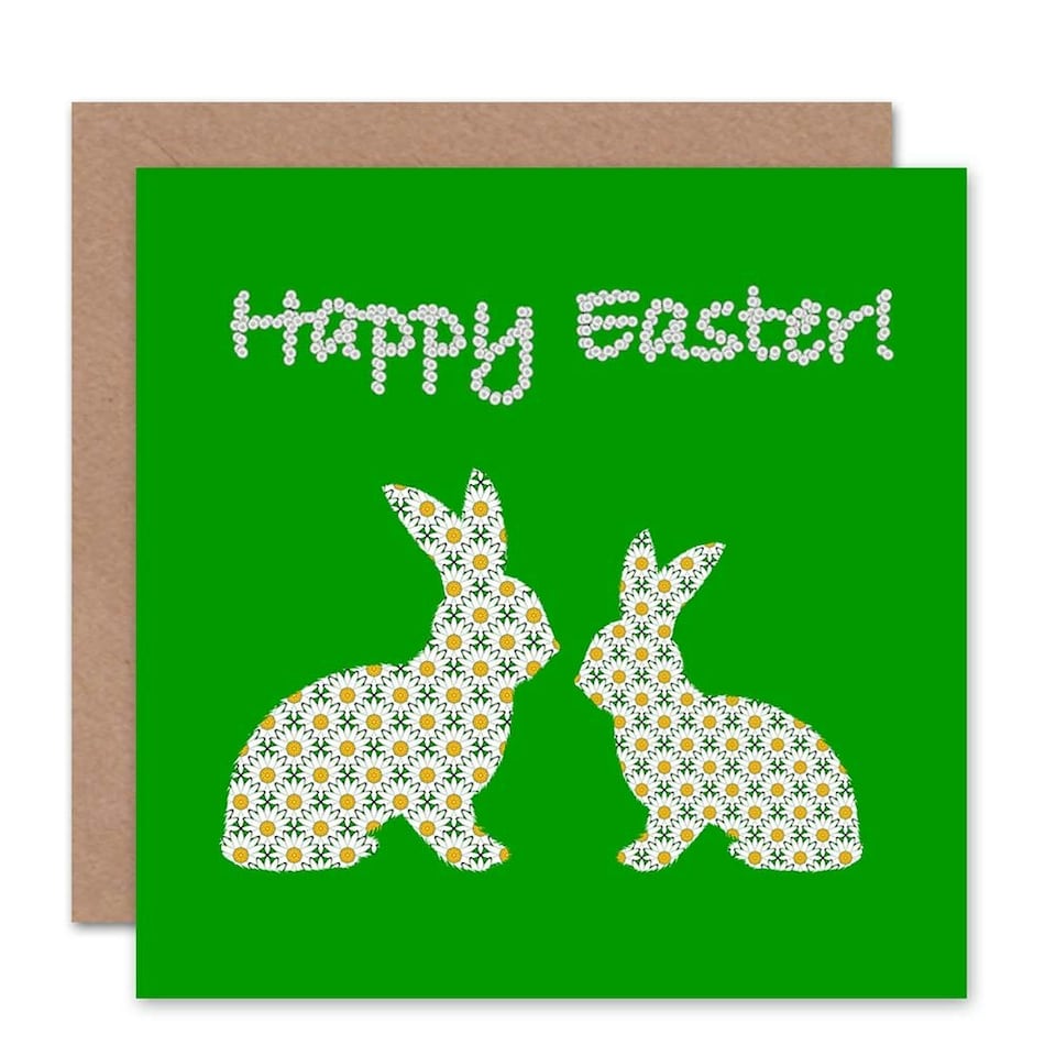 image 1 of Bunnies Silhouettes Daisies Pattern Easter Card