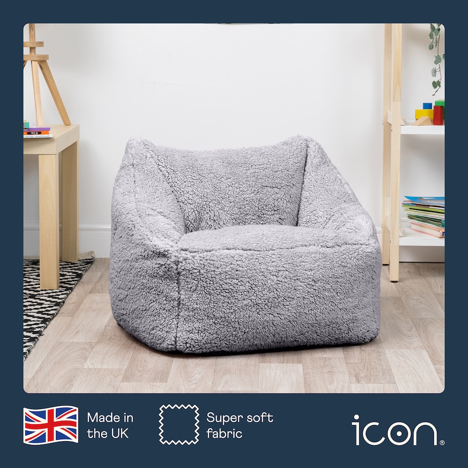 image 1 of Kids Teddy Bear Armchair Bean Bag Grey Childrens Bean Bags | Grey | Grey | M | 1