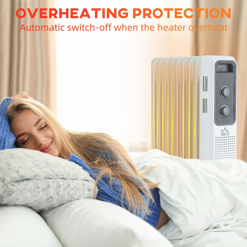image 1 of HOMCOM Oil Filled Radiator Portable Heater W/ 9 Fin, 3 Heat Settings White