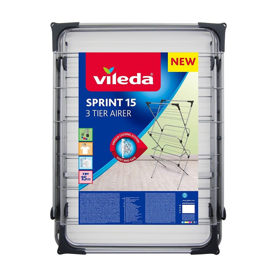 image 1 of Vileda Sprint 3 Tier Clothes Airer Indoor Drying Rack Washing Line 15m