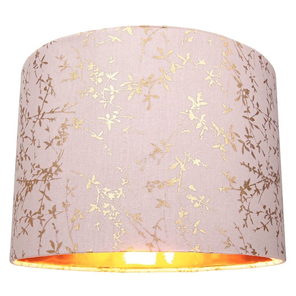 image 1 of Modern Soft Pink Cotton Fabric 12 Inch Lamp Shade with Gold Foil Floral Decoration | Pink