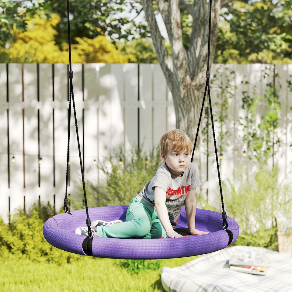 image 1 of AIYAPLAY Nest Swing Set, 100 cm Saucer Tree Swing Set for Kids, Purple