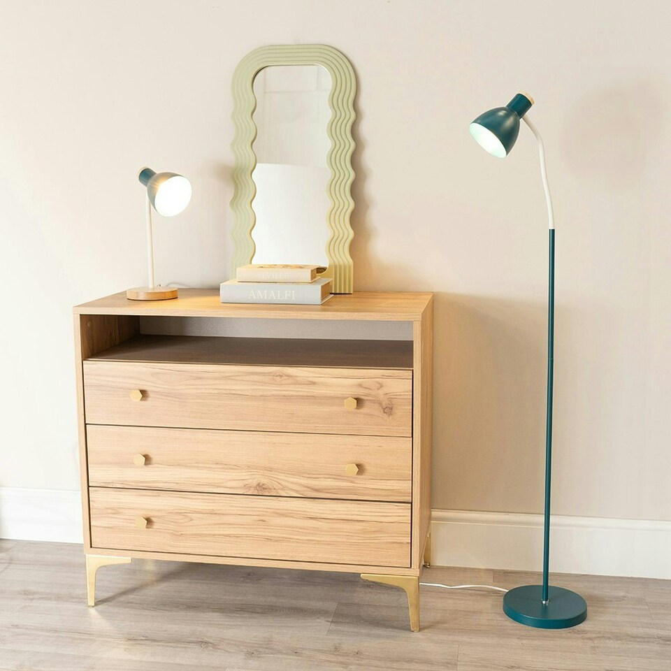 image 1 of ValueLights Woody Teal Metal Dome Shade Wooden Base Desk Task Table Lamp and LED Bulb