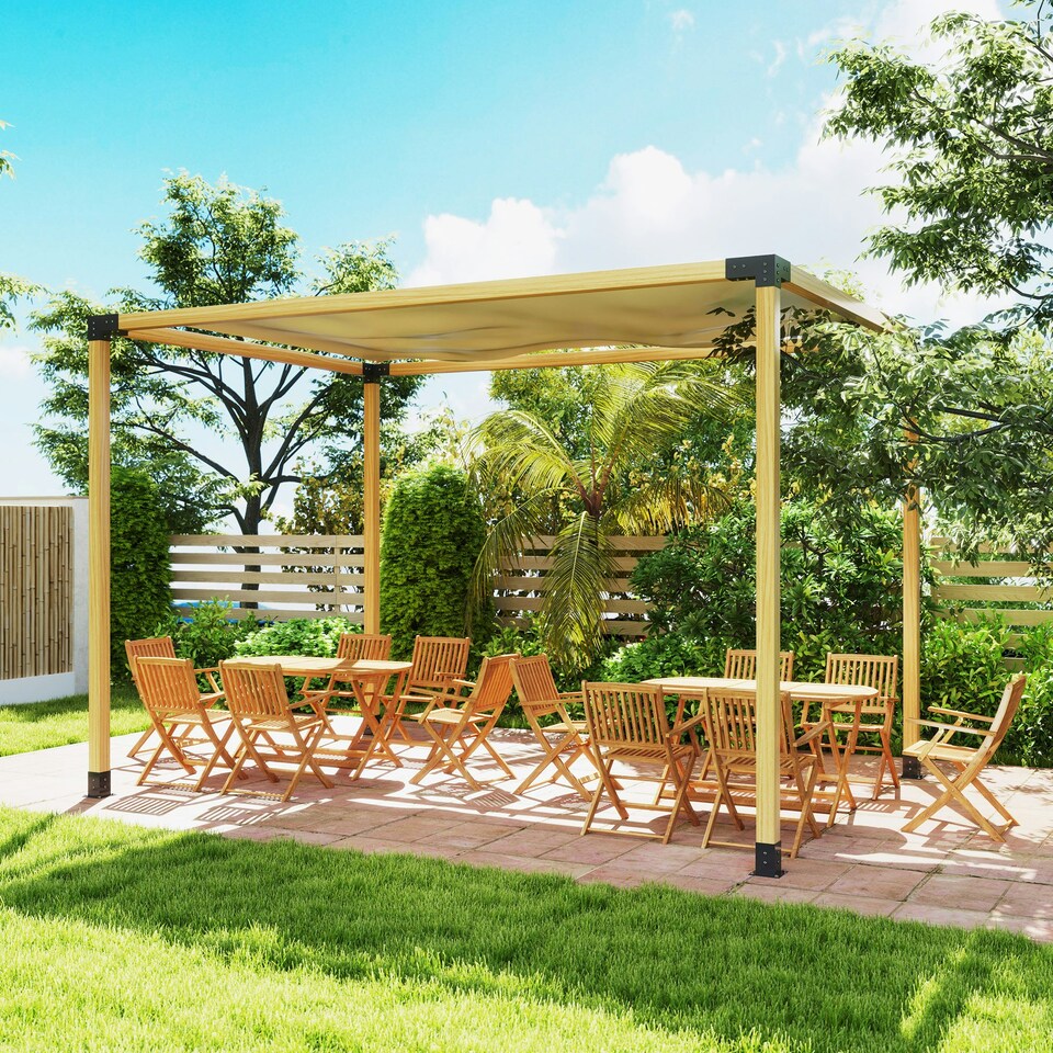 image 1 of Outsunny Pergola Kit with 3-Way Corner Brackets & Post Base for 92mm Lumber