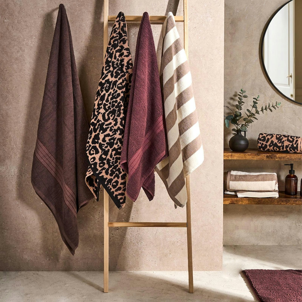 image 1 of OHS 2 Pack Luxury 100% Cotton Leopard Jacquard Absorbent Quick Drying Hand Towel Cream | Natural | Hand towel