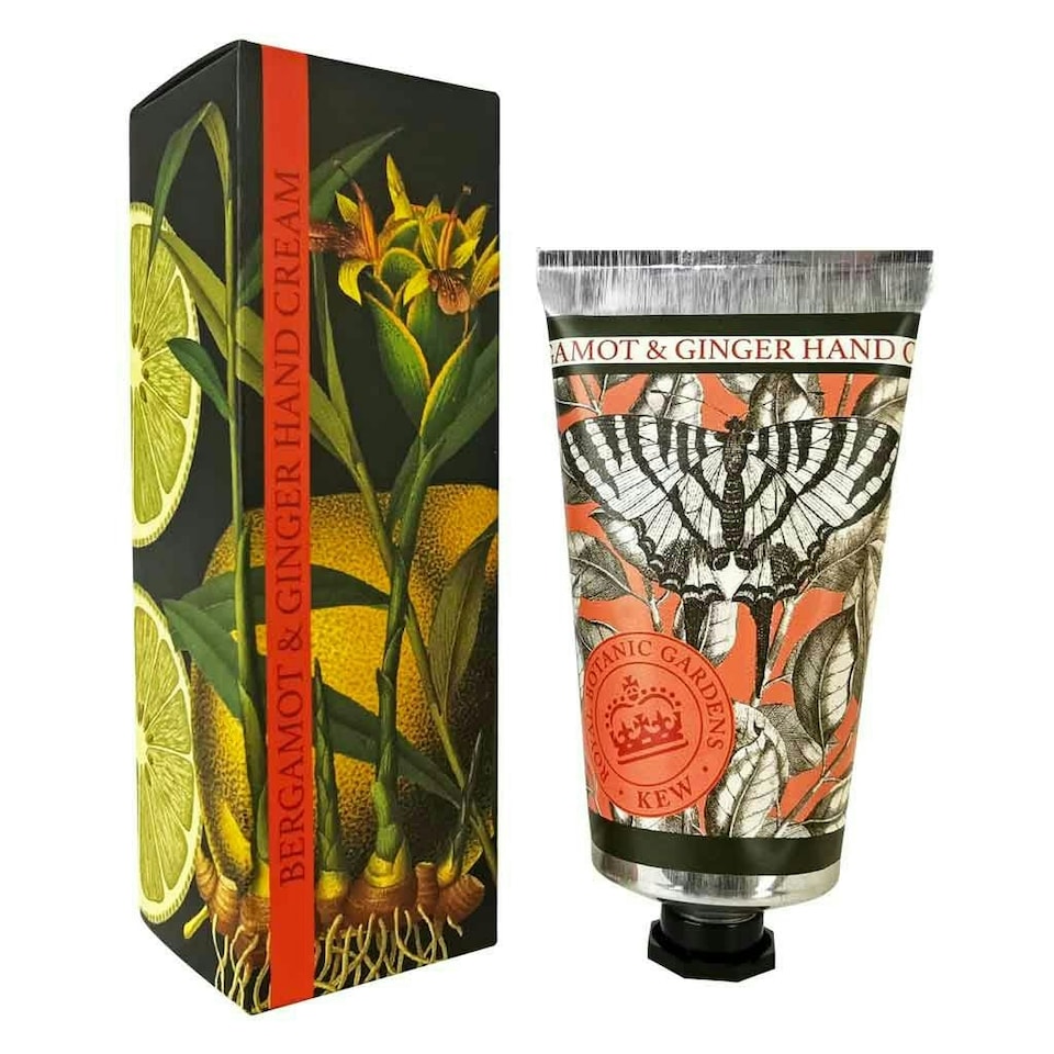 image 1 of The English Soap Company Royal Botanical Gardens Kew Hand Cream, Ginger Hand Cream, Moisturising Hand Cream for Men and Women, Bergamot and Ginger Scent 75ml
