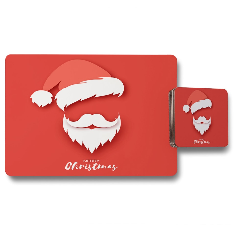 santa claus hat and beard placemat coaster set | Multi