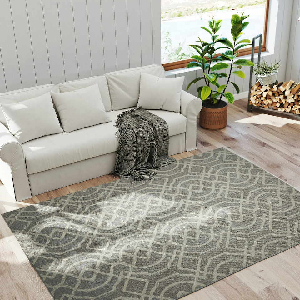 image 1 of HOMCOM Easy-Cleaning Machine Washable Rug for Patio, Garden, Grey Grey