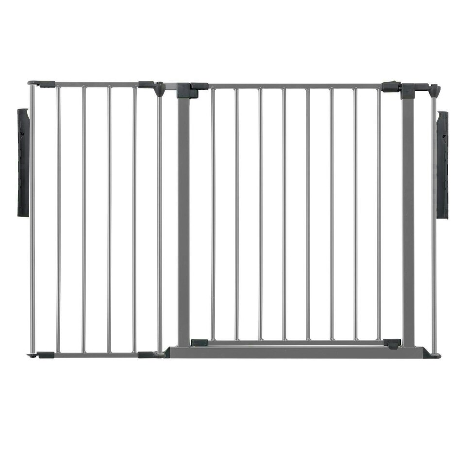 image 1 of Safetots Premium Multi Panel Room Divider, up to 115cm Wide, Grey, 70cm Tall, Multi Panel Flexible Room Barrier, Room Divider with Door for Baby Grey