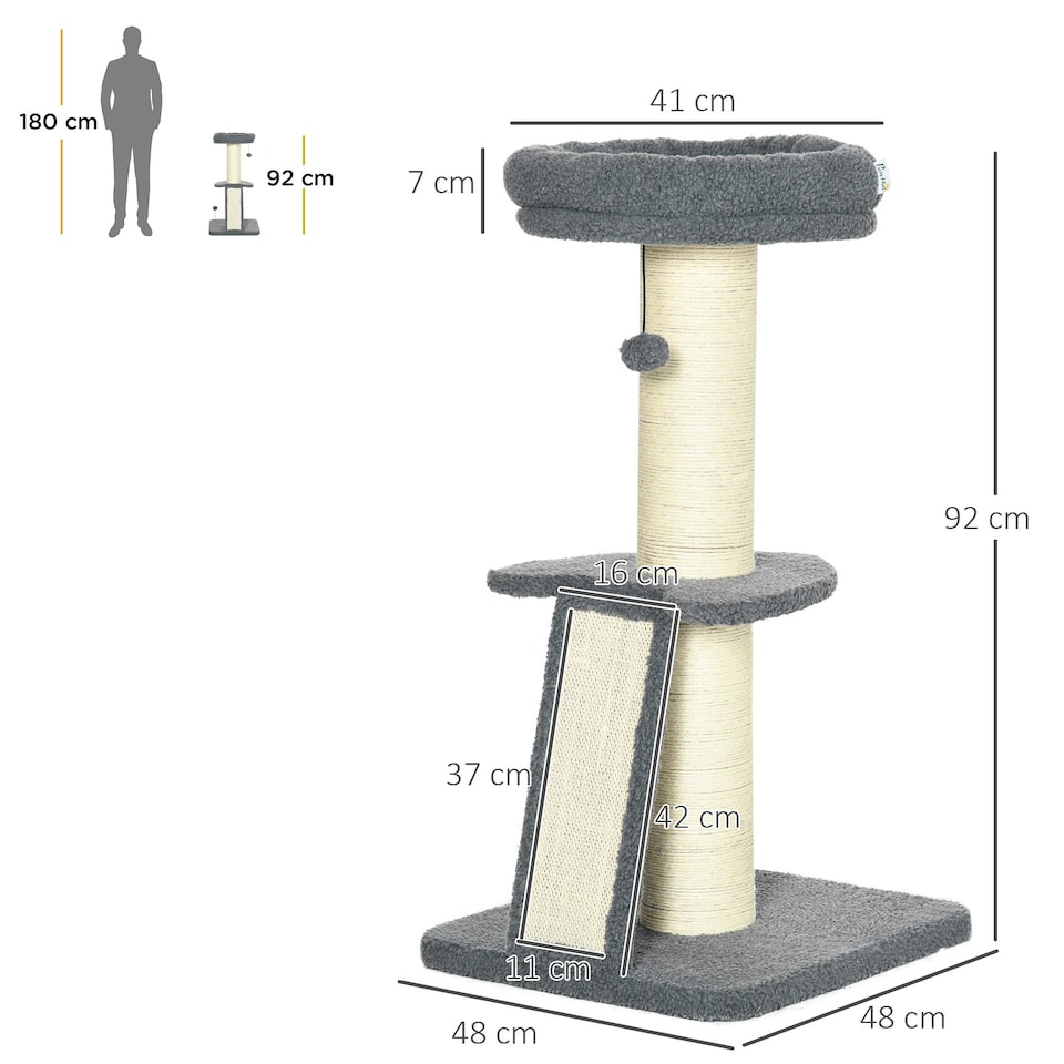 image 1 of PawHut Cat Tree with Tower Sisal Scratching Post Multi Level Dark Grey