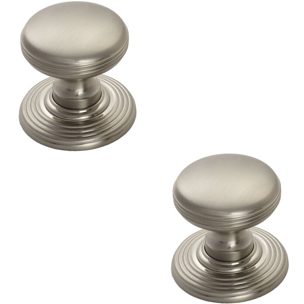 Loops 2x Smooth Ringed Cupboard Door Knob 28mm Dia Satin Nickel Cabinet Handle in Metallics