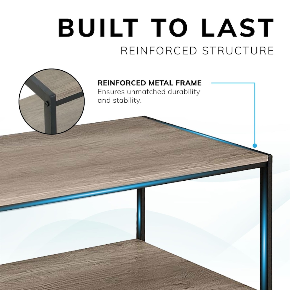 image 1 of House of Home Coffee Table Rustic Wooden Light Brown Grain Finish Living Room Storage Shelf 2 Tier | Brown | Light Brown