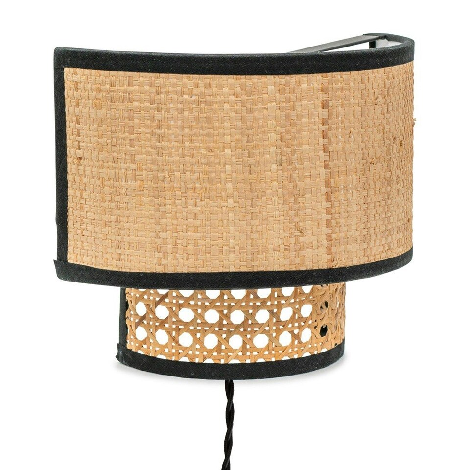 image 1 of ValueLights Grant Plug in Natural Rattan Wicker Cane Easy Fit Wall Light - Bulb Included
