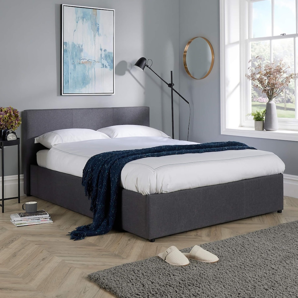 image 1 of Ottoman Side Lift Storage Bed Double Hopsack Fabric Bed Frame Gas Lift Furniture