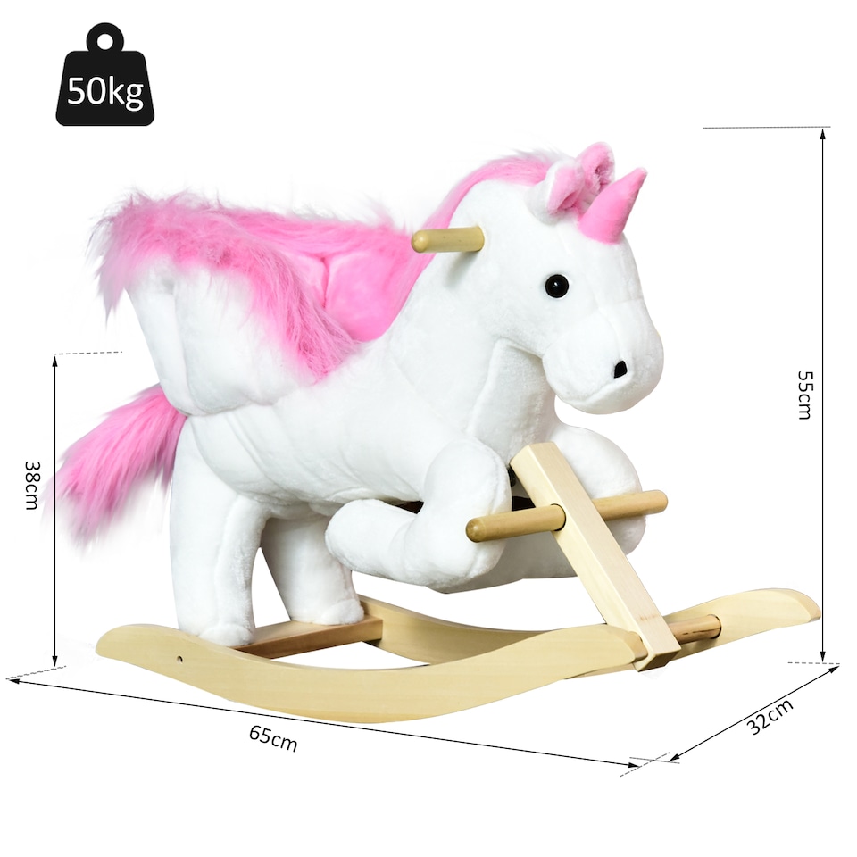 image 1 of HOMCOM Kids Rocking Horse Toy, Plush Unicorn Rocker Seat with Wood Base and Music, for 1.5-3 Years