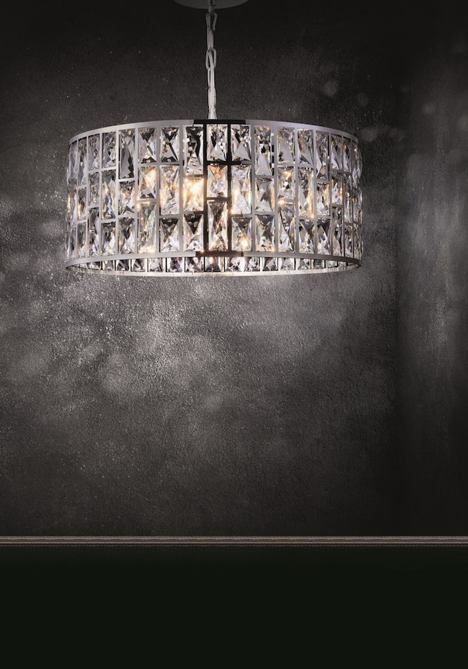 image 1 of Gelid Chandelier Cylindrical Pendant Chrome & Crystal, 4 Light, E27
