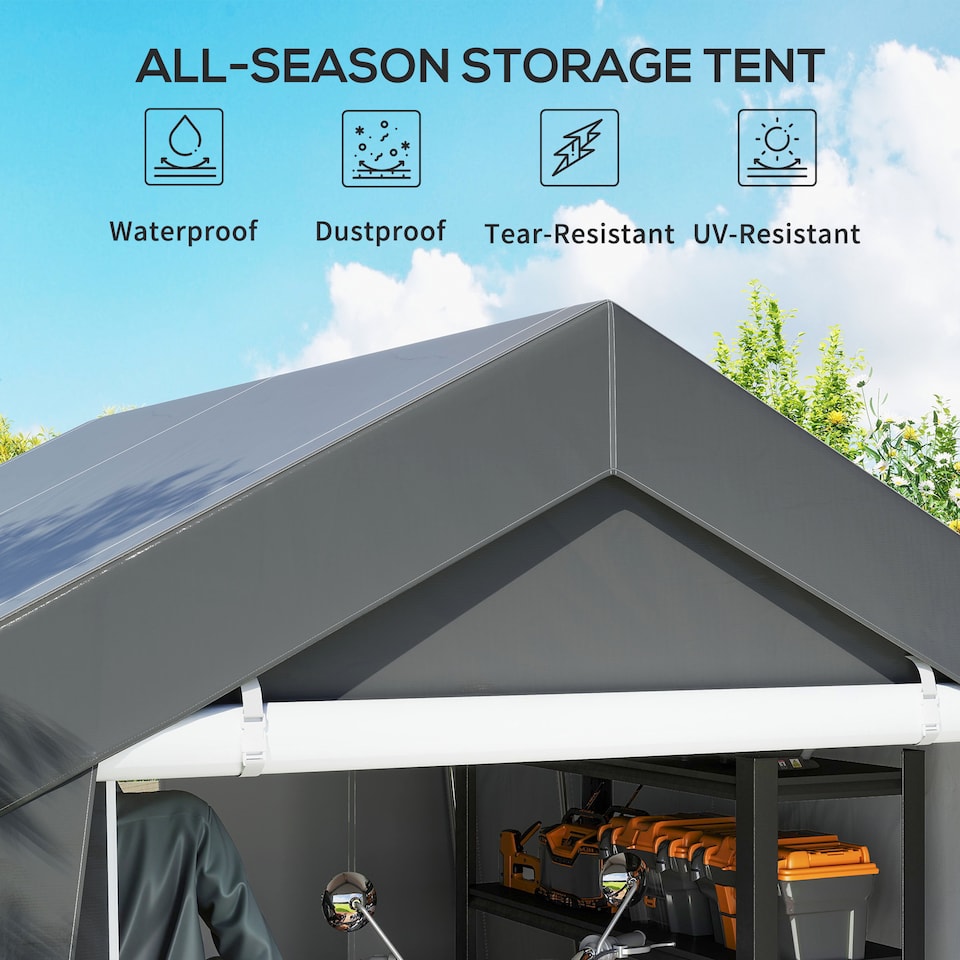 image 1 of Outsunny 3 x 3m Garden Storage Tent, Portable Shed with Heavy Duty Galvanised Steel Frame, Ventilation Window, Rollup Zipper Door, for Bike, Motorbike, Garden Tools, Dark Grey