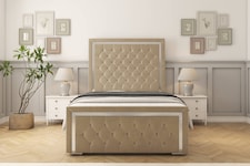 Sloomy Sofia Chrome Almond Coniston Bed Frame With Mattress With 50" Upholstered Headboard 4' Small Double