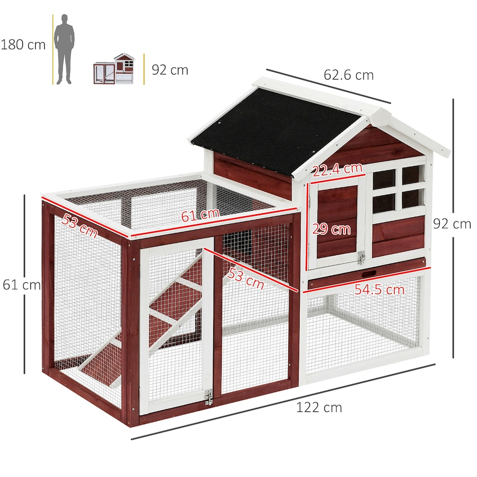 image 1 of PawHut Rabbit Hutch, Bunny Cage Outdoor Wooden House w/Tray & Ramp, Brown